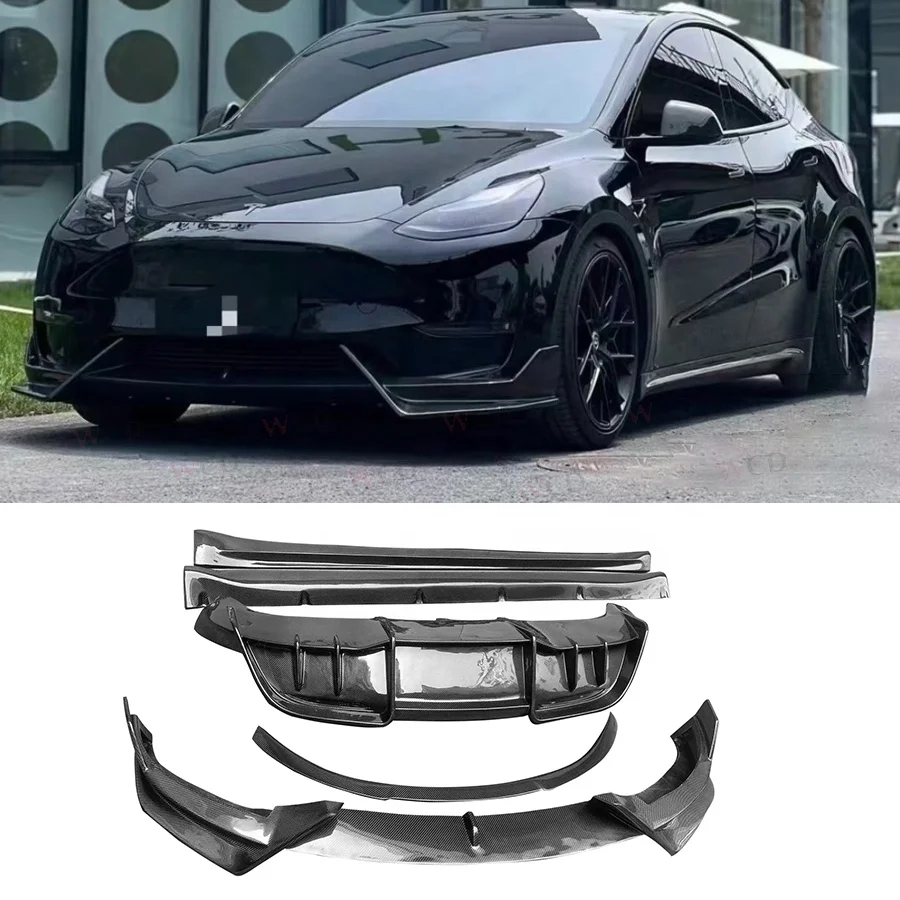 Model Y Bodykit AD Style Carbon Fiber Front Lip Rear Diffuser Side Skirts Spoiler For Tesla Model Y Bodykit 2019+