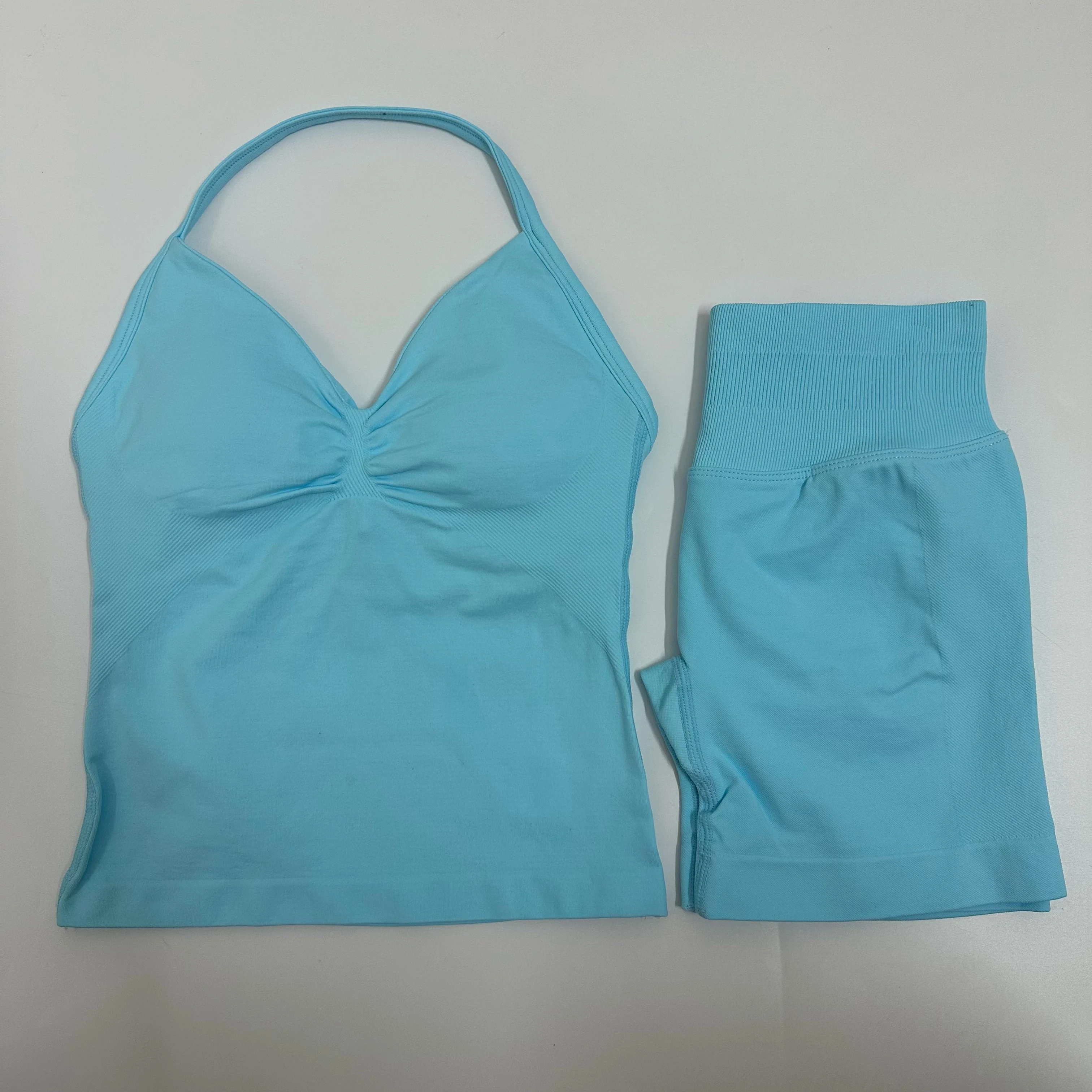 Yoga Set Dames Gevoerde Halter Top & Scrunch Butt Lifting Gym Shorts Set Zomer Sportkleding Trainingskleding