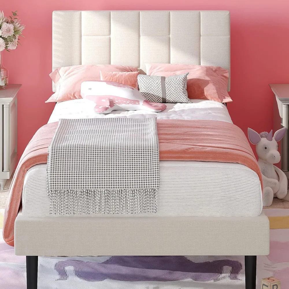 

LIKIMIO Twin Bed Frame with Headboard, Modern Upholstered Platform Bed with Headboard and Wood Slat Support, Noise-Free, No Box