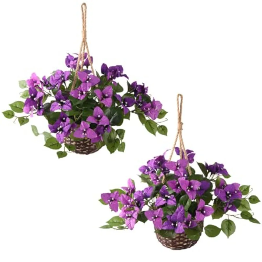 

Artificial Flower of Outdoor Bougainvillea 2 Pcs Uv Resistant No Installation Required Fake Hanging Basket Plants Suitable for