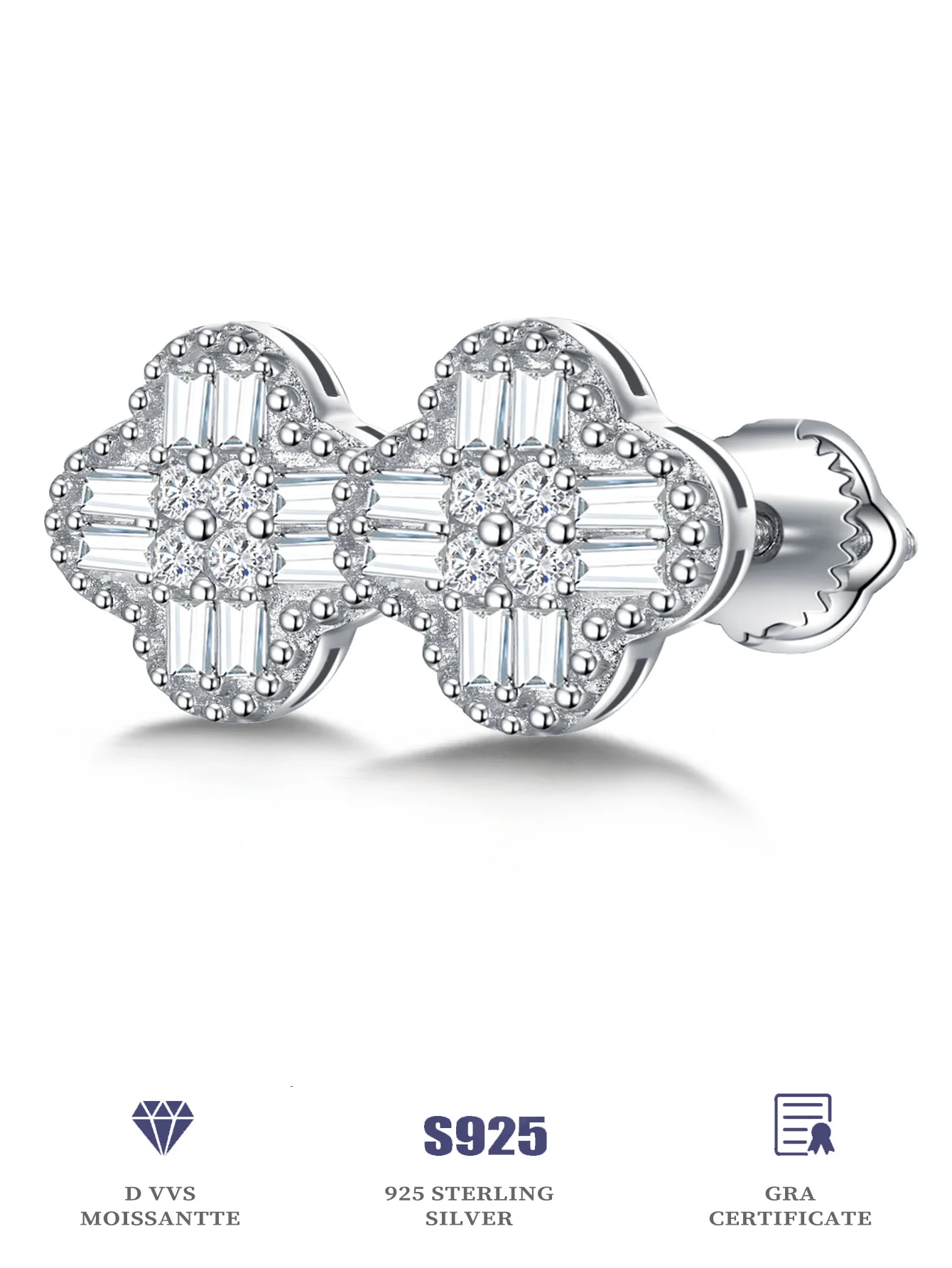 Four-leaf Clover Stud Earrings 925 Sterling Silver Earring for Woman Moissanite Earrings 2024