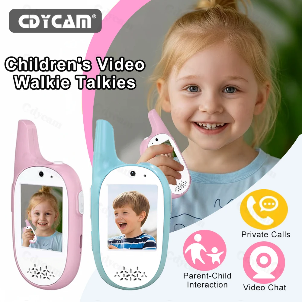 2Pcs Video Walkie Talkies for Kids Rechargeable Cute 2-inch HD Screen Voice Changer Video Intercom For Kids Gift Boys Girls