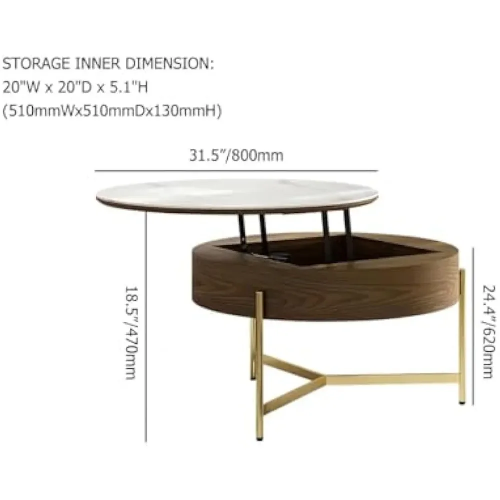 Table basse ronde relevable, table basse circulaire de 31.5 pouces avec rangement, table basse moderne pour le salon, la maison et le bureau