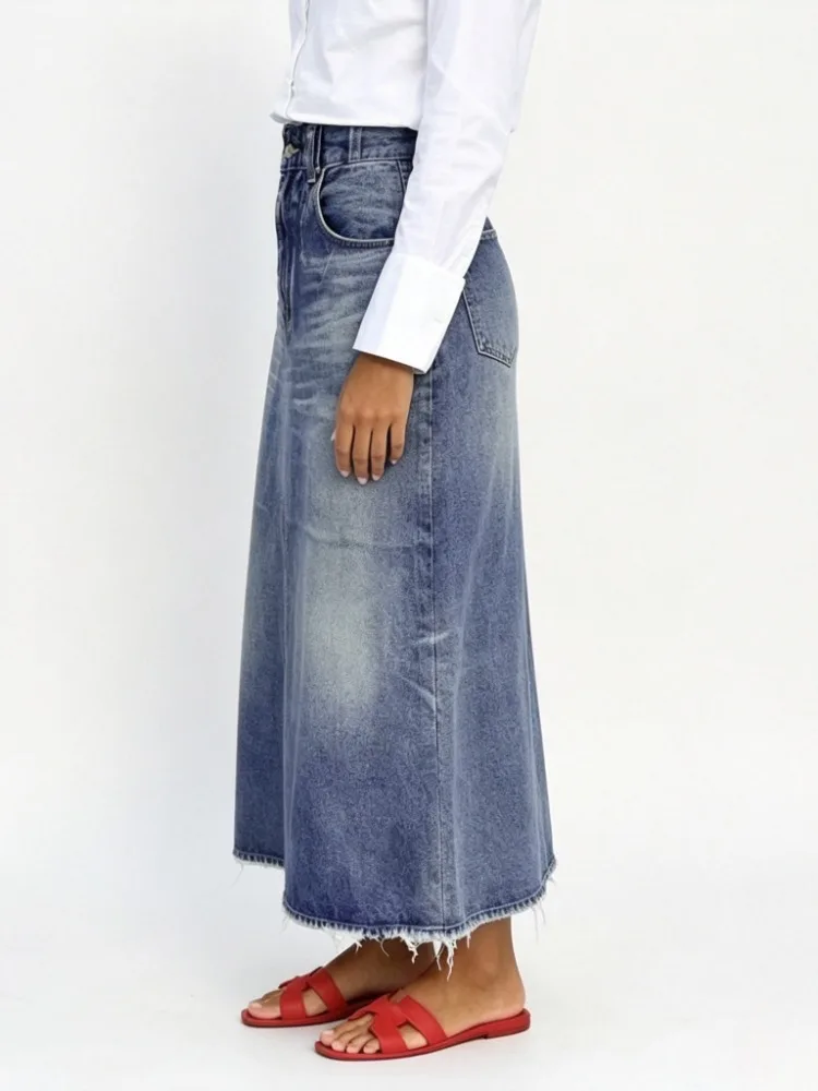 Modigirl 2026 Fall Long Demin Skirt for Women Trendy Winter Spring Party Streewear Daily Classic Blue Jean Maxi Skirts Bottoms