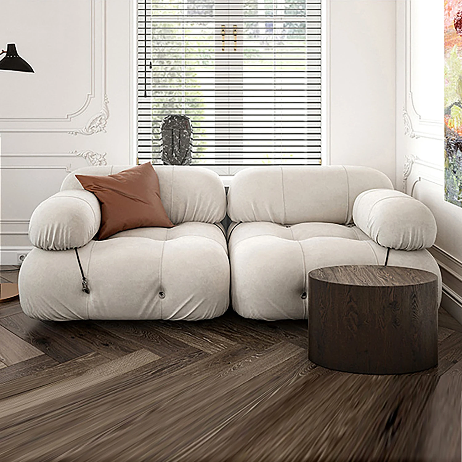 イタリアのミニマリスト家具、DIYリビングスペース用モジュール式セクショナルソファ、真空圧縮セクショナルカウチ、オットマンセット付き