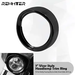 Motorcycle 7'' LED Headlight Visor Headlamp Bezel Trim Ring Black For Harley Touring Street Electra Tri Glide Road King 2014-25