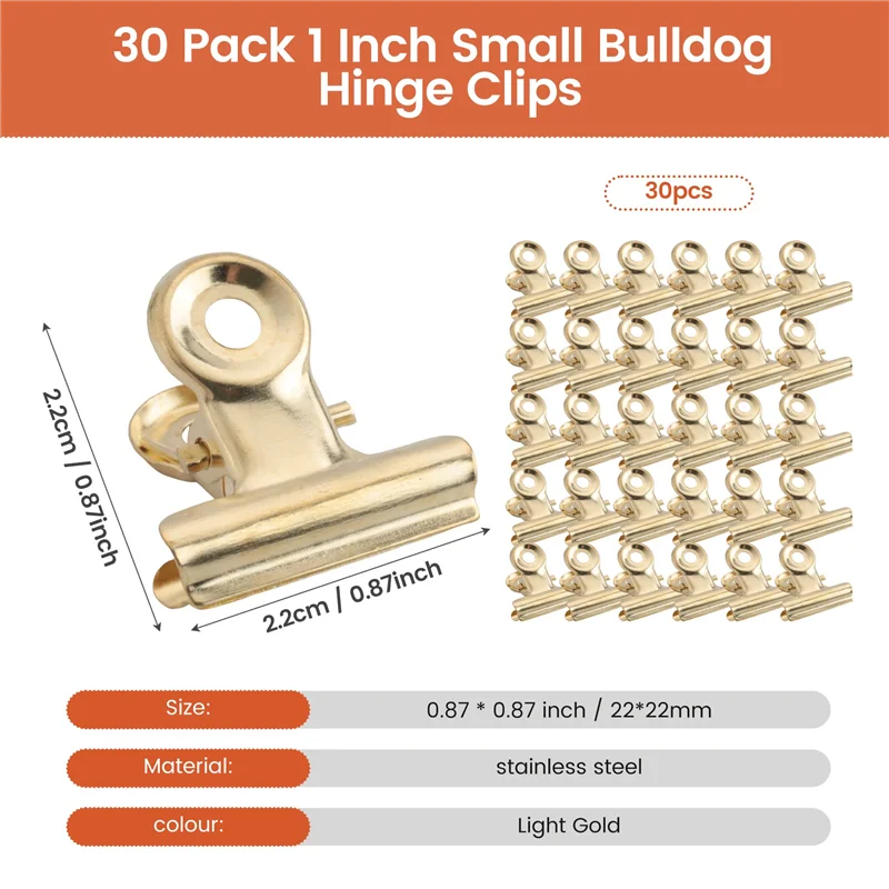 EDT-30 حزمة 1 بوصة مقاطع المفصلي البلدغ الصغيرة، مشابك الورق المعدنية الموثق ملف ورقة المال المشابك لأكياس العلامات والمحلات التجارية والمكتب و