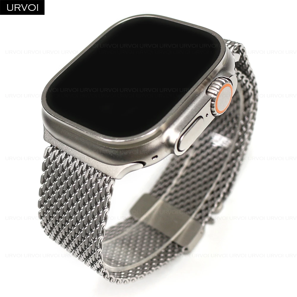 URVOI Milanese loop Band for Apple Watch Ultra 2 1 Series 10 9 87 316L stainless steel mesh strap for iWatch parachute buckle