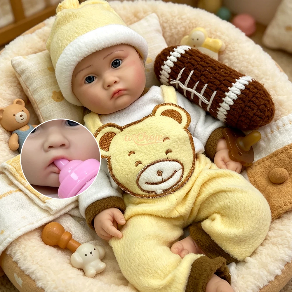 

Handmade Can Open Mouth Girl 45cm Lifelike Silicone Reborn Baby Doll Soft Waterproof Realistic Details Doll for Movie Production