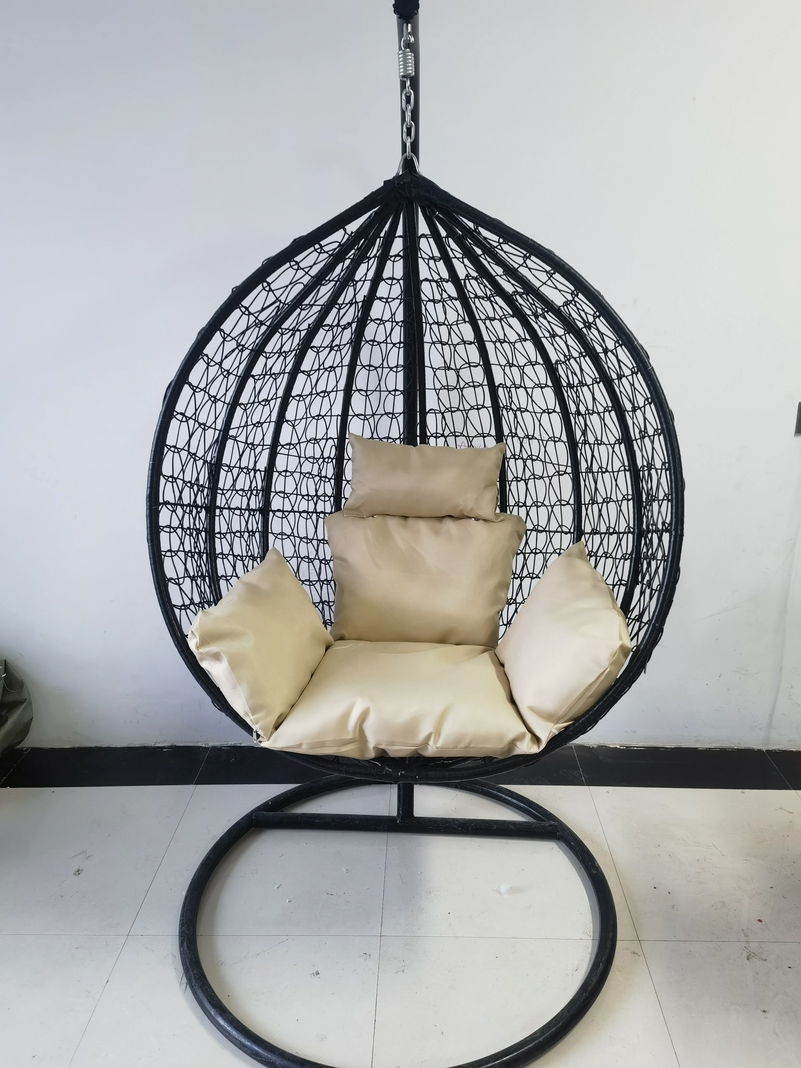 Modern European Style Outdoor Patio Balcony Swing Chair Furniture Rattan Garden One Seat Egg Hanging   Wit Stand