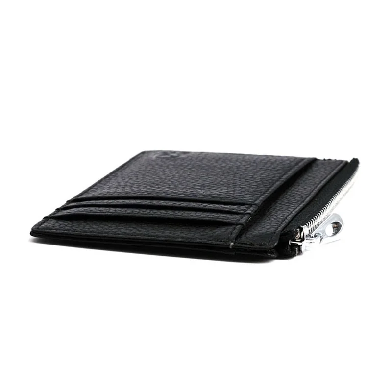 Men's Genuine Leather Minimalist Wallet - Ultra Thin Zipper Coin Pouch with Credit Card Holder (Small Money Bag)