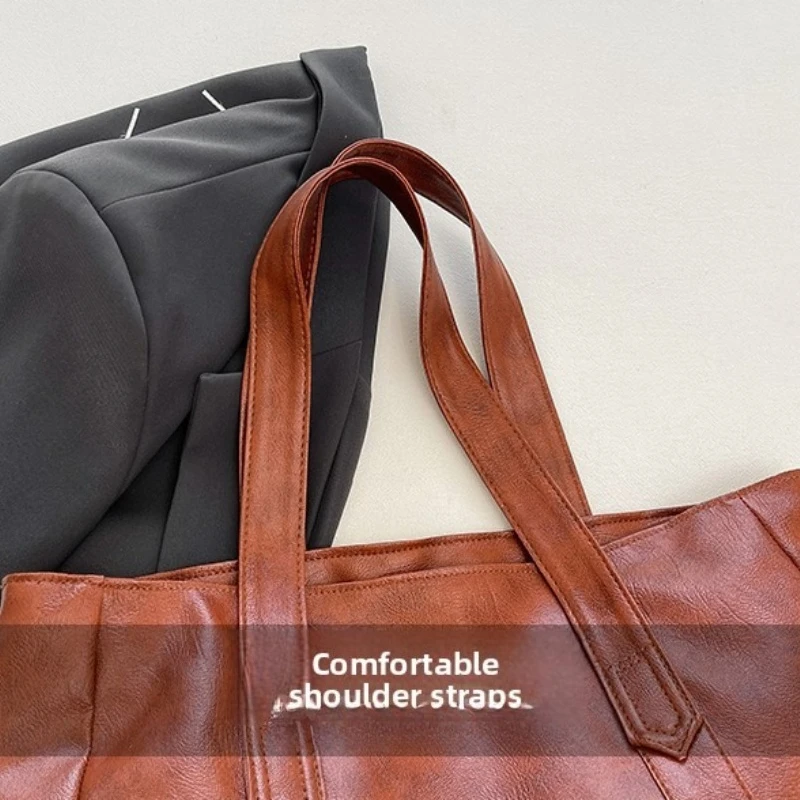Vintage-Leder-Umhängetasche, geräumige Casual-Tragetasche mit zwei Griffen, Alltagstasche für Frauen, vielseitige Handtasche – Detail 10