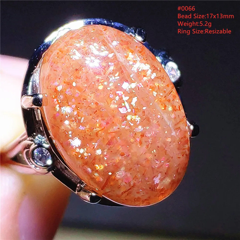 Anillo de piedra solar de fresa naranja de oro Natural para mujeres y hombres, anillo ajustable ovalado de Plata de Ley 925 con ojo de gato y destello raro AAAAAA