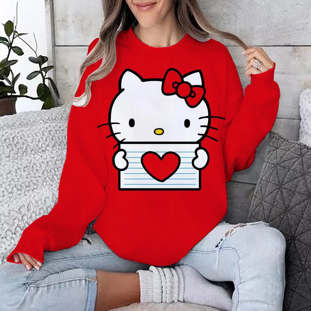 O-Ausschnitt Hello Kitty Damen Langarm Sweatshirts Jugendliche Frau Kleidung Party Y2k Streetwear Pullover Hohe Qualität 2024 Neu