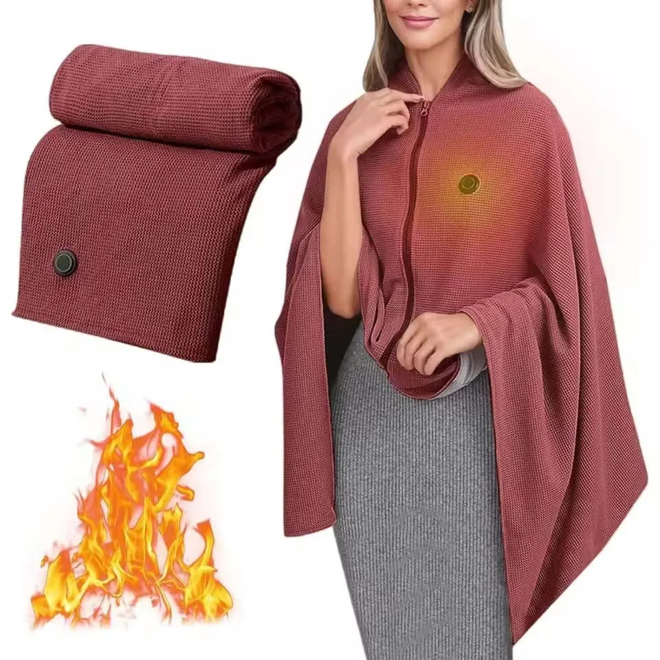 Fashion Wearable USB Electric Heated Blanket Washable Portable Warm Shawl 3 Heating Levels Heating Lap Blanket Household