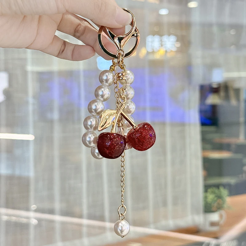 Exquisite High-End Simulated Cherry Pearl Beads Key Chain Bag Pendant Accessory for Mother's Day Holiday Gift