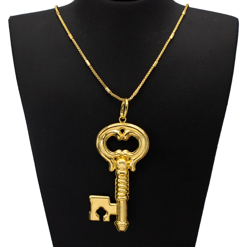Pendant For Women Key Pattern Big Size With Chains Necklace 24K Gold Plated Fashion Jewelry Accessory High Quality Copper Gift