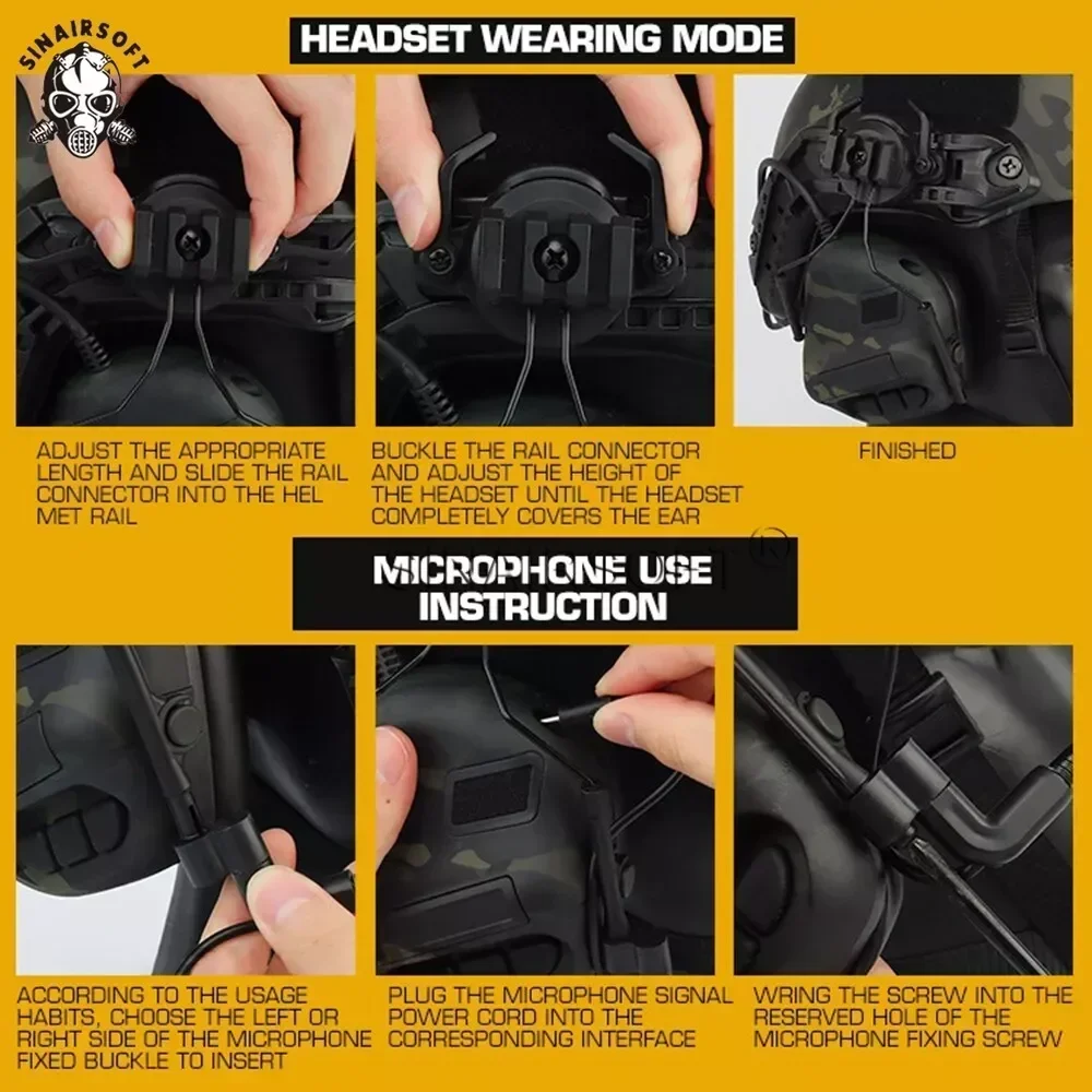 Auriculares tácticos Gen5, auriculares con cancelación de ruido sin selección para casco Militar, auriculares Baofeng Radio PTT, adaptador, auriculares móviles