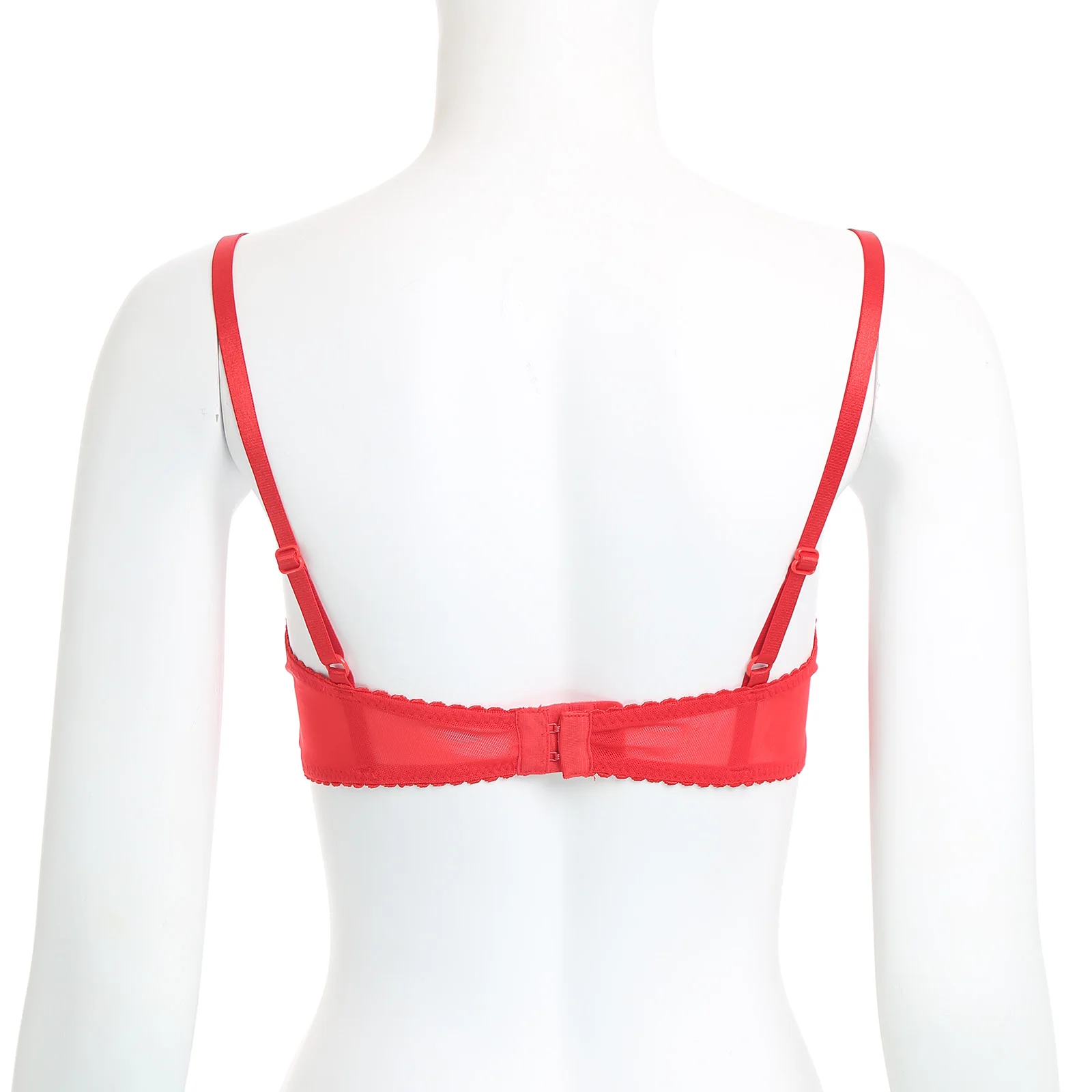 

Women See Through Lace Trim Push-up Underwire Bra Lingerie Top Sheer 1/4 Cups Bra Adjustable Shoulder Straps Balconette Bralette