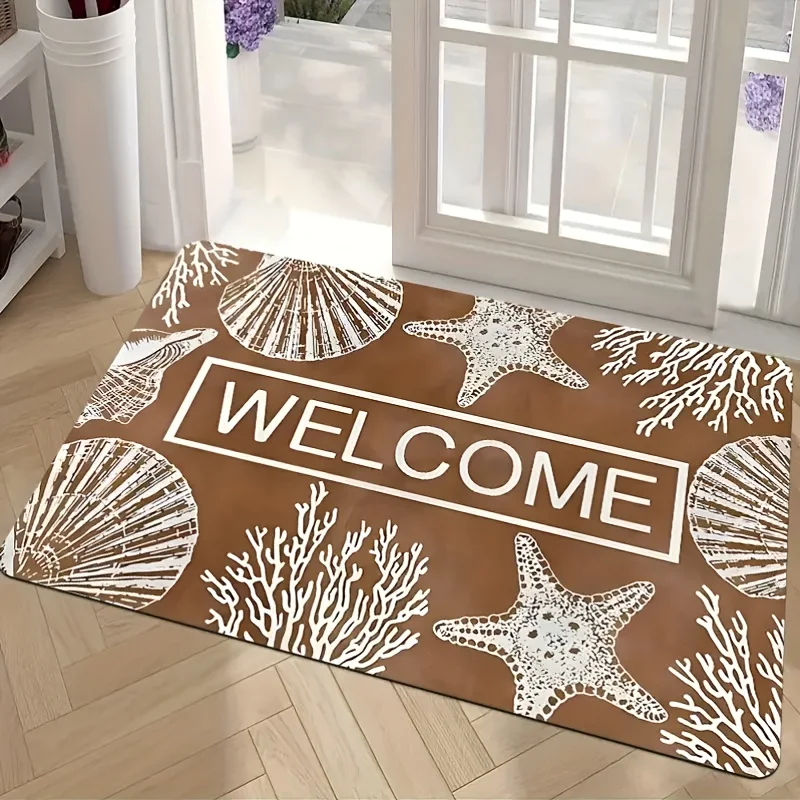 Oceanic pattern floor cover with bold typography suitable for mall food courts dance studios and gym locker rooms