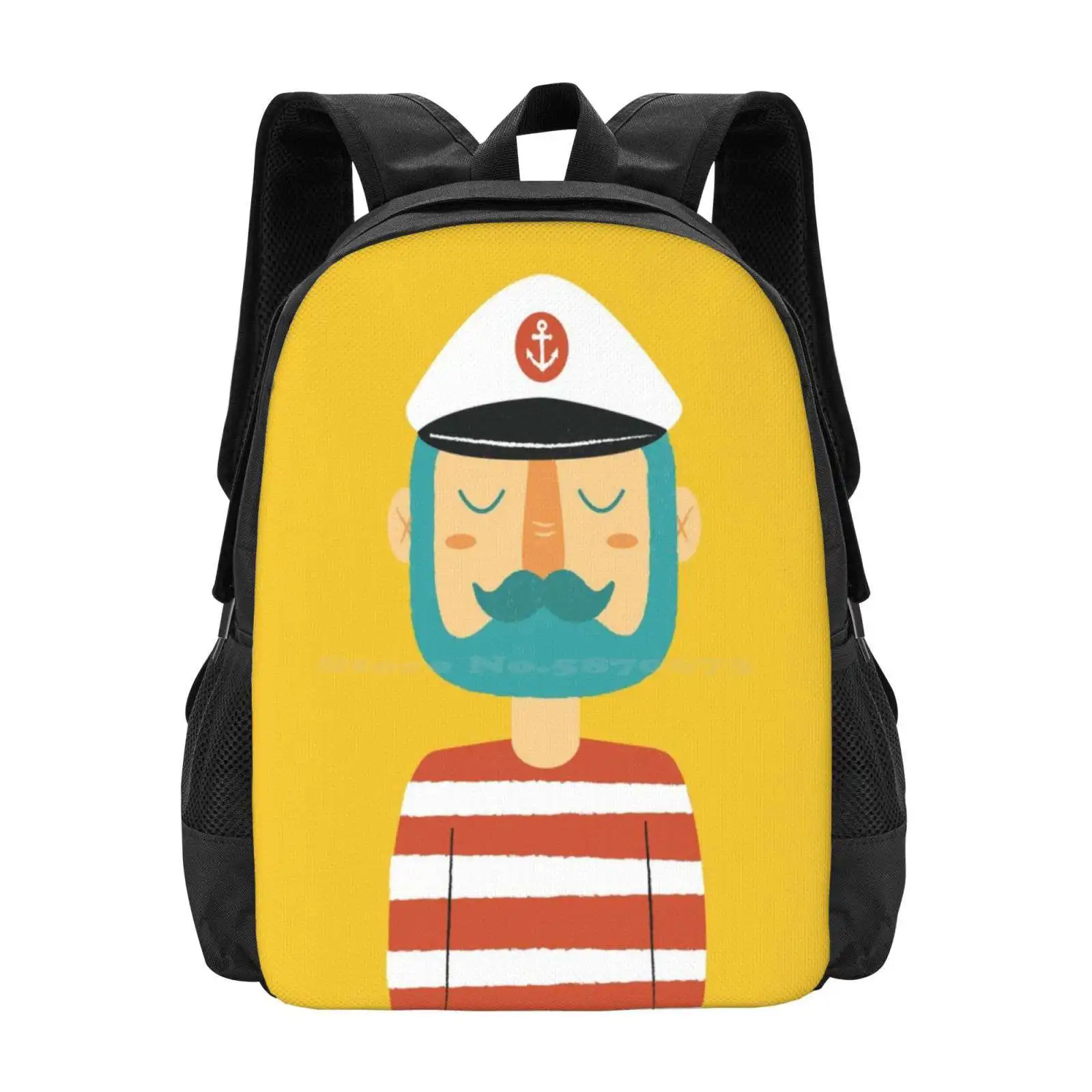 Ahoy Sailor Backpack For Student School Laptop Travel Bag Sailor Captain Anchor Ocean Sea Beard Moustache Character Fisherman