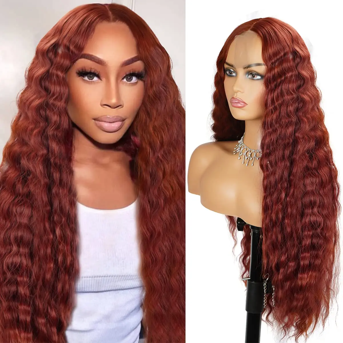 30 Inch Synthetic Long Curly Wig for Women Honey Blonde Highlights Wigs Middle Part Fake Scalp Lace Wigs