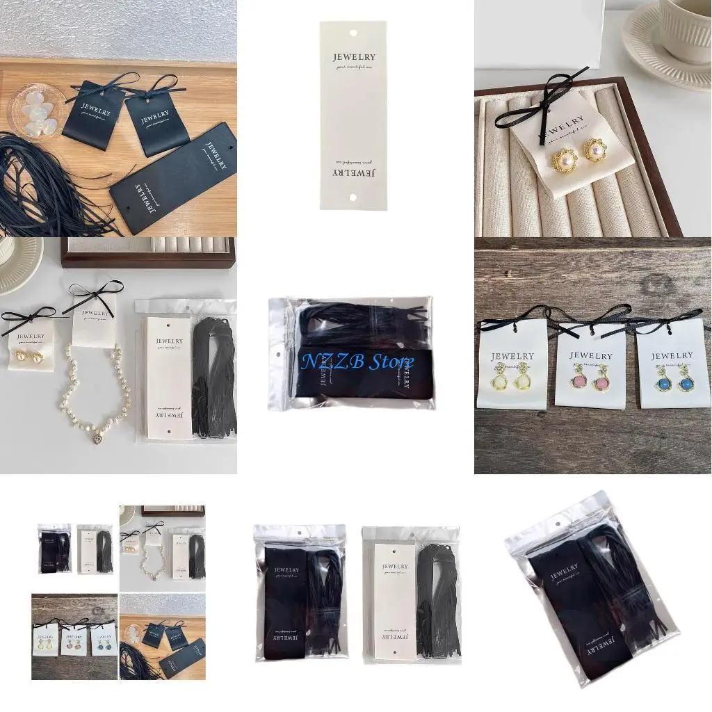 

T21F Набор из 50 складных ленточных серег с бантом, этикеток для карточек, держателя из хлопчатобумажной ткани