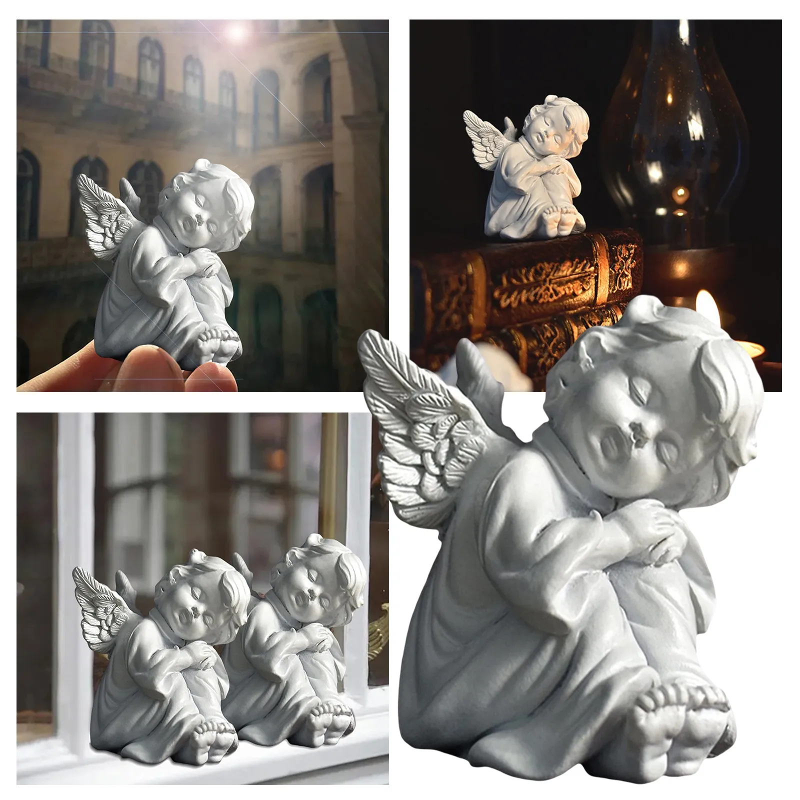 Resin Angel Statue Napping Angel Ornament Garden Figure Fairy Angel Sculpture Cute Angel Figurines Fairy Garden Decoration