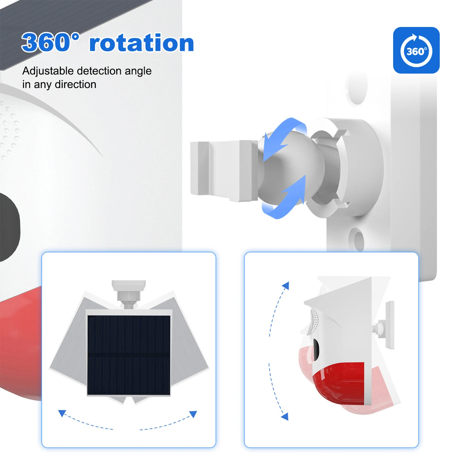 Solar Motion Sensor Alarm Outdoor 120dB LED Strobe Lights Sound Security Alarm Waterproof Motion Detector Siren Rechargeable