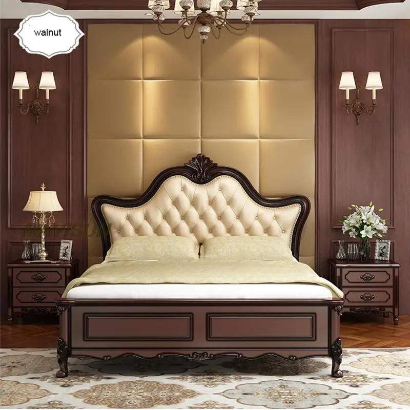 Wedding Solid Wood Comfortable Double Bed With Bedside Tables Combination For Master Bedroom Hotel Home Furniture Italy Design