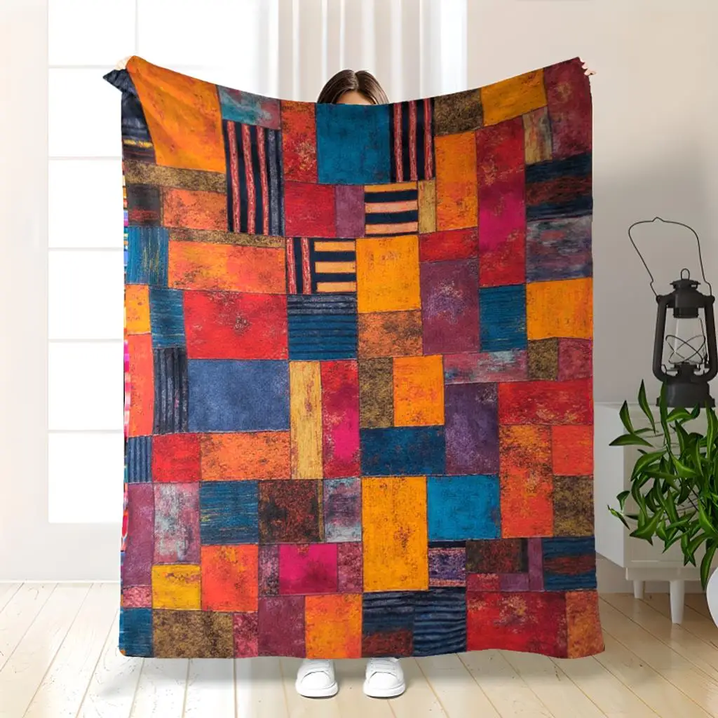 Boho Abstract Geometric Patchwork Throw Blanket for Sofa Bed Living Room Decor Large 150x200cm