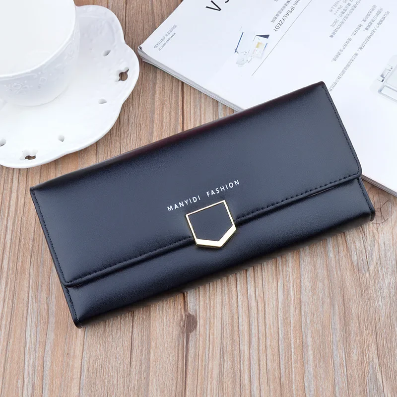 New women\'s wallet women\'s long multi-card buckle clutch bag fashion simple three-fold wallet soft wallet