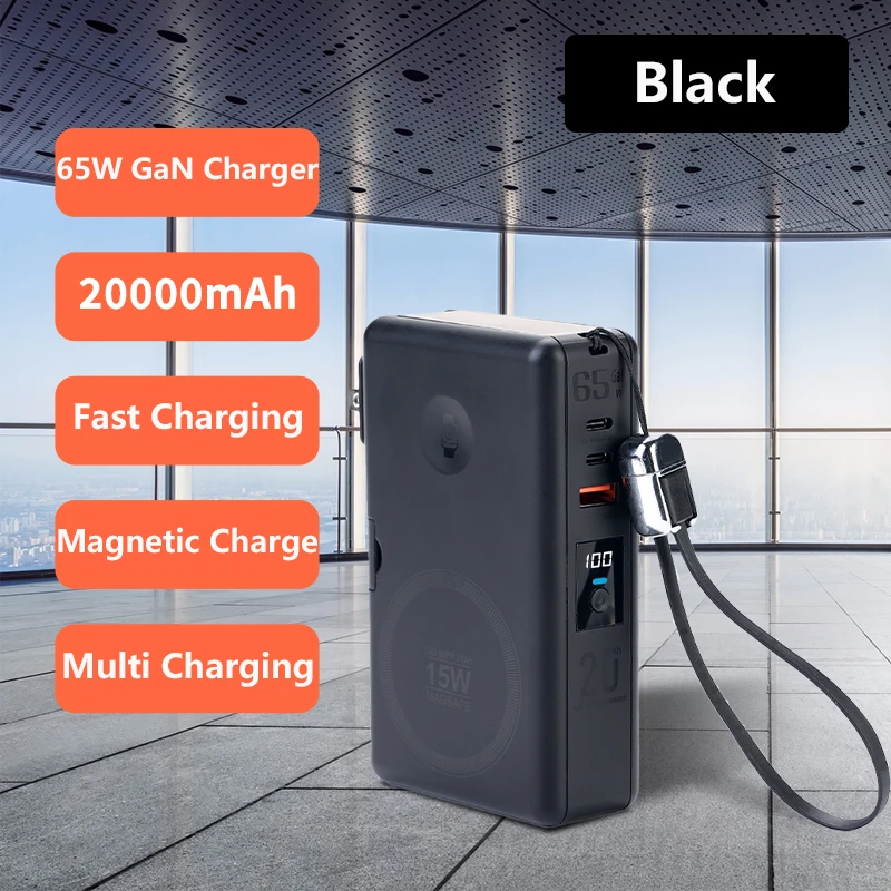 15W Magnetic Wireless Power Bank 65W GaN Wall Charger Qi2 Fast Charging Powerbank for iPhone 16 15 iWatch Samsung Laptop 2000mAh
