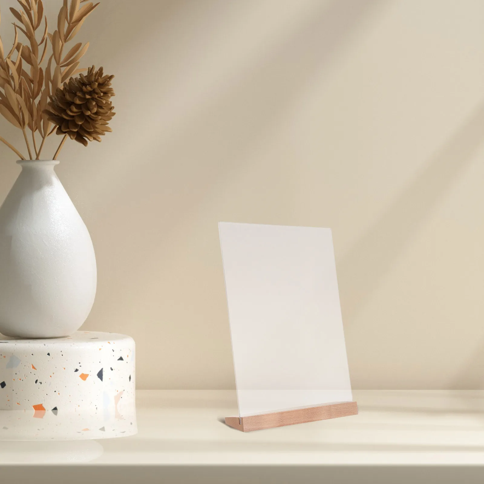 3 قطعة الاكريليك واضح L على شكل حامل القائمة قاعدة خشبية A4 منضدية عرض موقف إطار صور مستقر 12.18x8.25in حامل القائمة #1