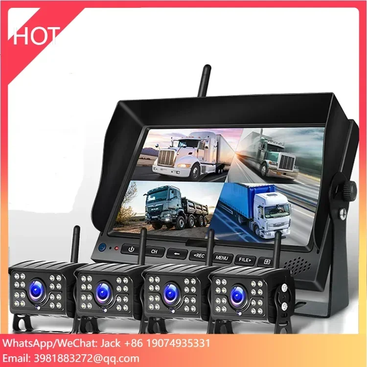 Wireless 4 Channel Security System Digital 7 Inch 4 LED Infrared Camera for Vehicle School Bus