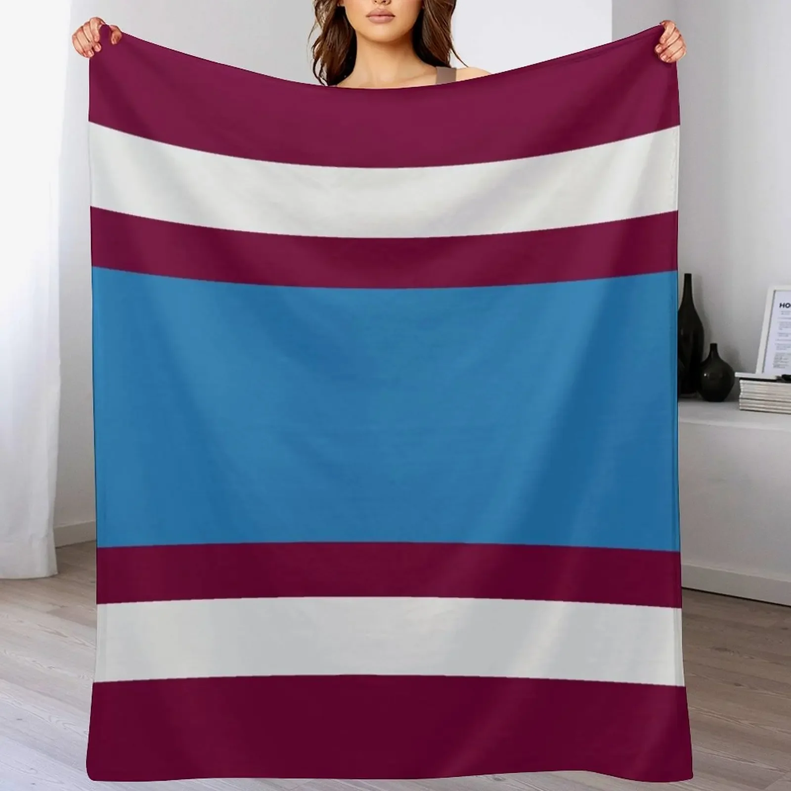 Burnley Varsity Retro Claret, Blue & White Hoops Throw Blanket Multi-Purpose Single Decoratives bed plaid Blankets