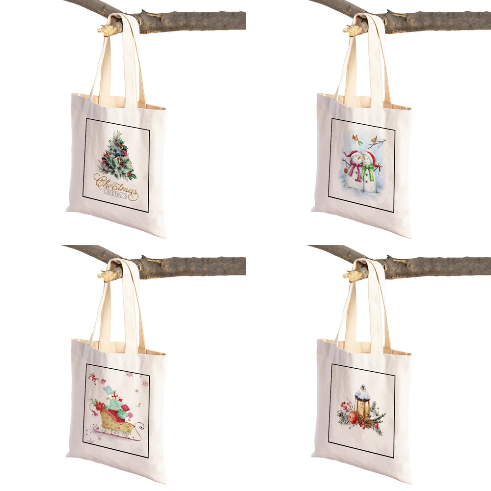 Lady Xmas Handbag Merry Christmas Casual Women Shopping Bags Cartoon Santa Claus Snowman Shopper Bag Supermarket Shoulder Tote