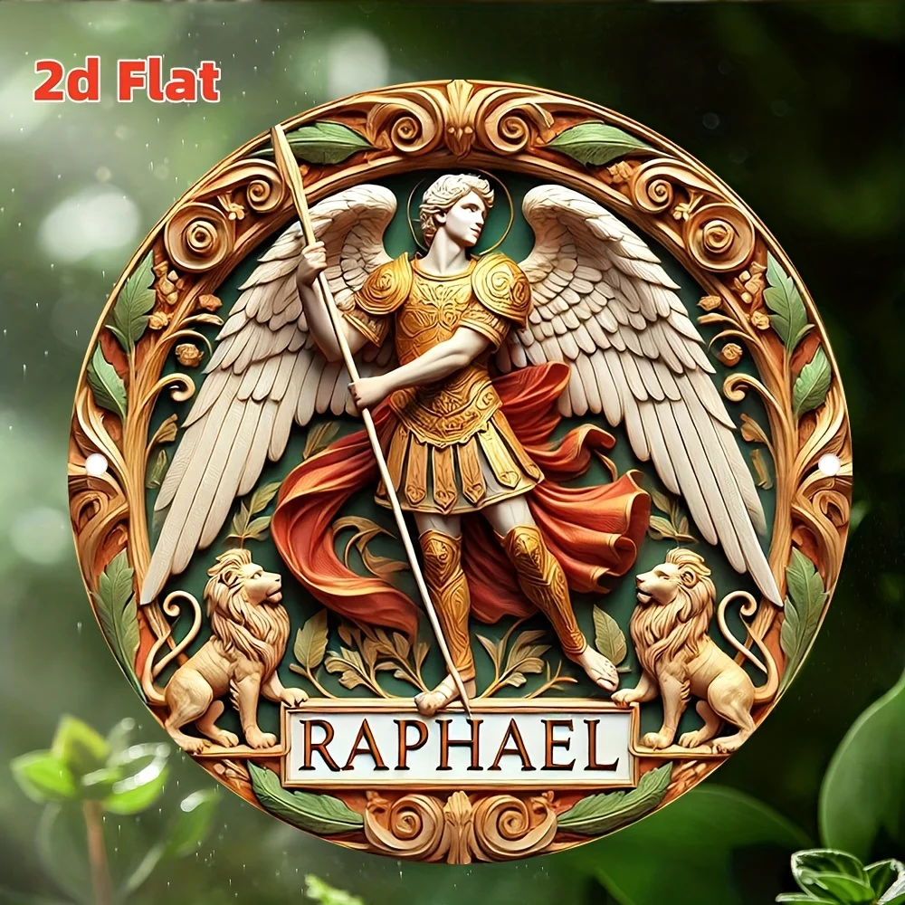 Raphael Metal Wall Art Golden Armor Staff Pattern Round 8x8 Inch Modern Household Wall Hanging Art Decor Ornament