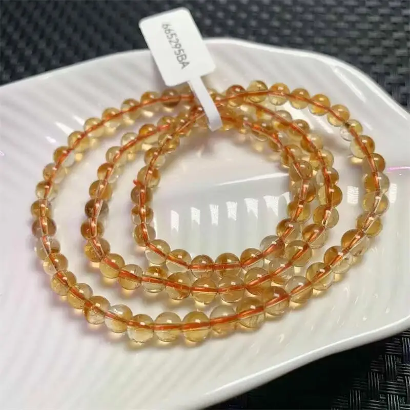 

5.8MM Natural Yellow Citrine Quartz Triple Circle Bracelet Fashion Personalized Men Women Holiday Exquisite Christmas Gift 1PCS