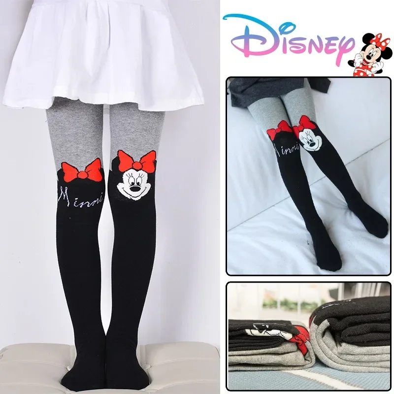 Disney Minnie Mouse Girls Leggings Cotton Autumn Winter Kids Cute Skinny Trousers Children Cartoon Warm Breathable Kawaii Tights