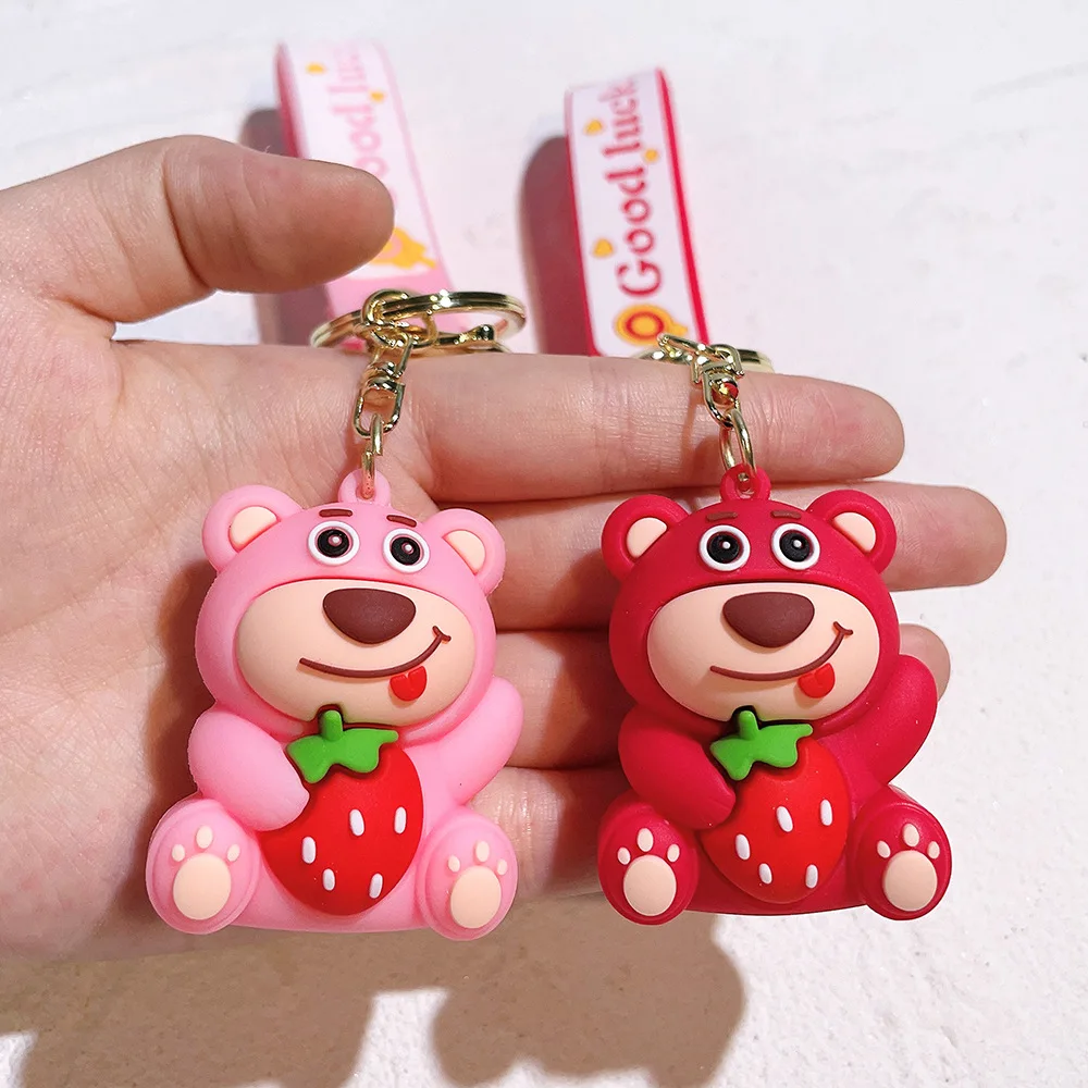 2025 New Cartoon Doll Lotso Strawberry Bear Car Bag Pendant Keychain Christmas Halloween Birthday Gift