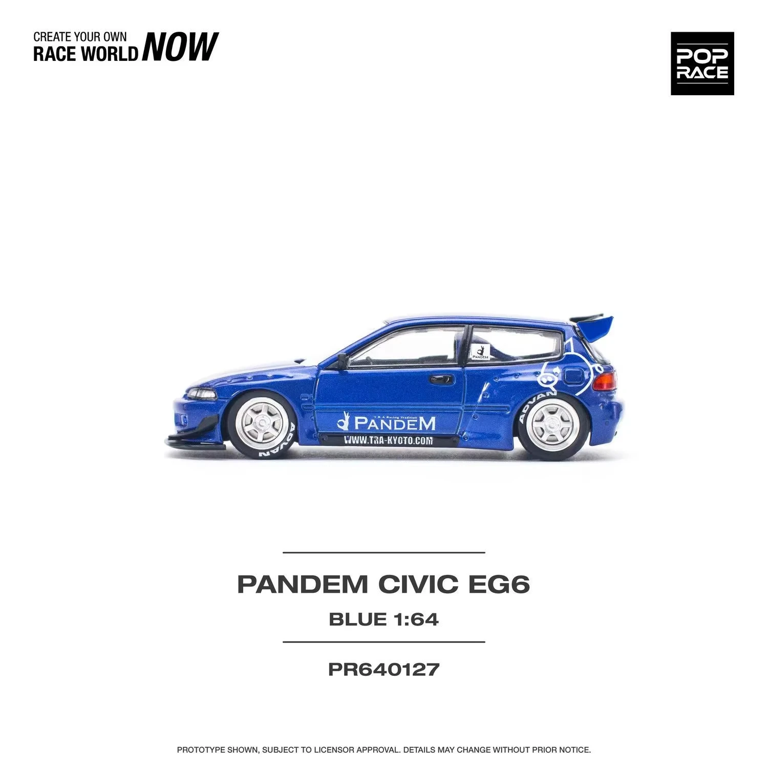 POP RACE 1:64 Pandem Civic EG6 Edizione speciale Diecast Diorama Modello di auto giocattolo