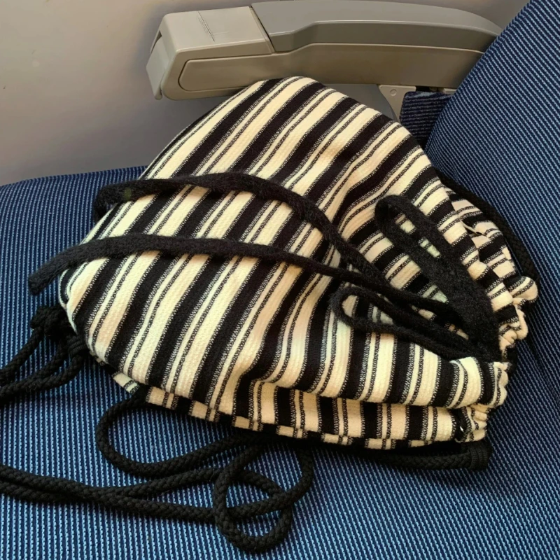 Bolsas de ombro multifunções, mochila com design listrado preto e branco, bolsa popular coreana simples, bolsa de grande capacidade, de lazer, nova