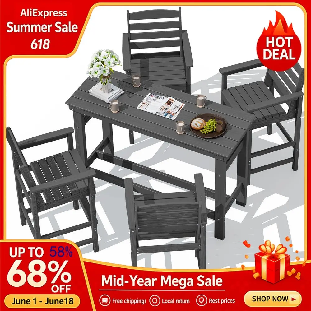 

Outdoor Bar Set 4 Adirondack Bar Chairs amp Bar Height Table with 1.6 Umbrella Hole, AllWeather HDPE for Pools, Customi