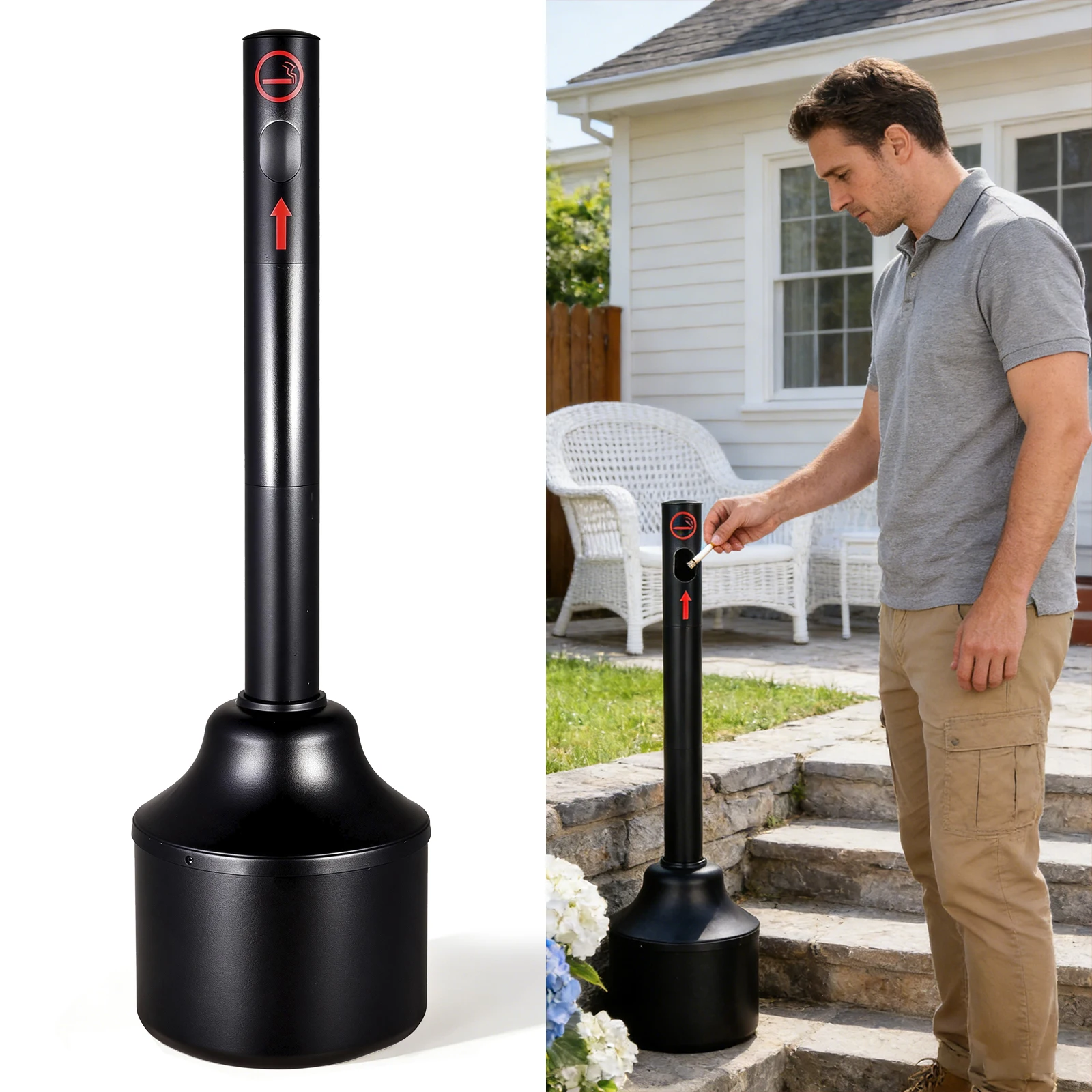 Cigaret Butt Receptacle 4 Gallon Outdoor, Heavy Duty Anti-Tip Carbon Steel Ashtray with 40 in Height for Outside Patio