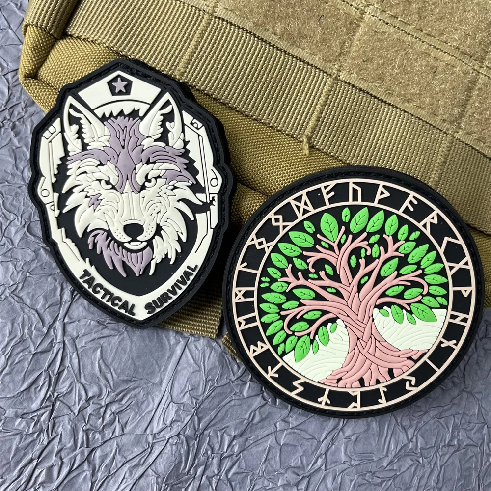 

Tree of Life Yggdrasil Viking Totem Tactical Wolf PVC Patches on Clothes Hook and Loop Patch Backpack Stickers Appliques