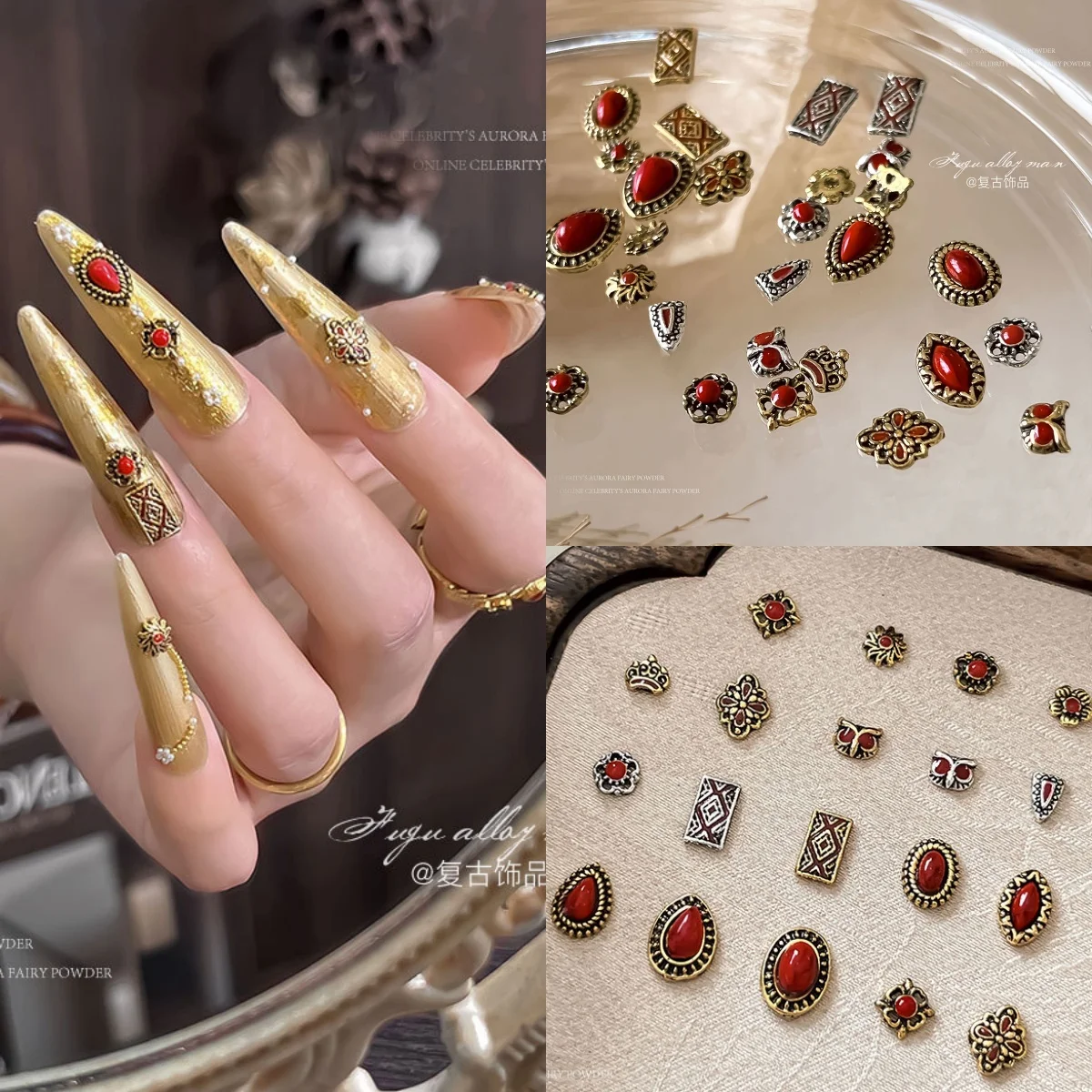 Breloques rétro, accessoires de bijoux, couronne de hibou bohème Vintage, gouttelette d'eau, décoration Nail Art en métal, strass, partie Turquoise