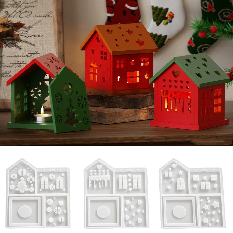 

Christmas House Love Candle Base Silicone Molds DIY Gypsum Candle Holder Decorative Desktop Ornament Resin Mold Home Handicrafts
