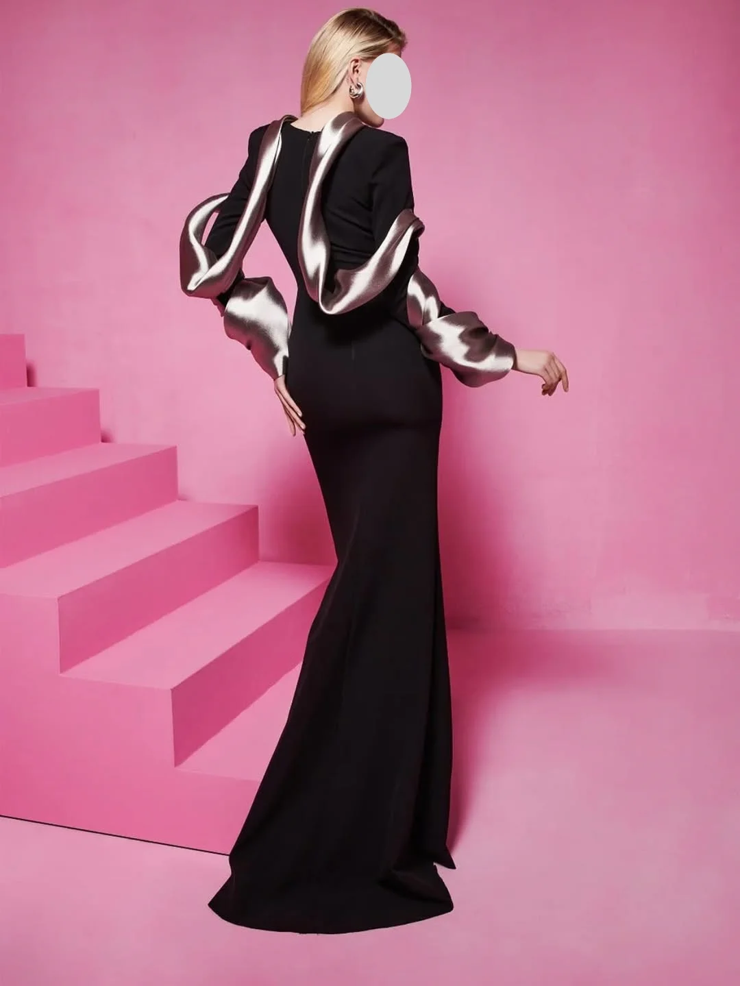 QR Mermaid Floor Length Jewel Neck Black Sharon Customized Saudi Luxurious Personality For Evening Dresses Prom Dresses Elegant