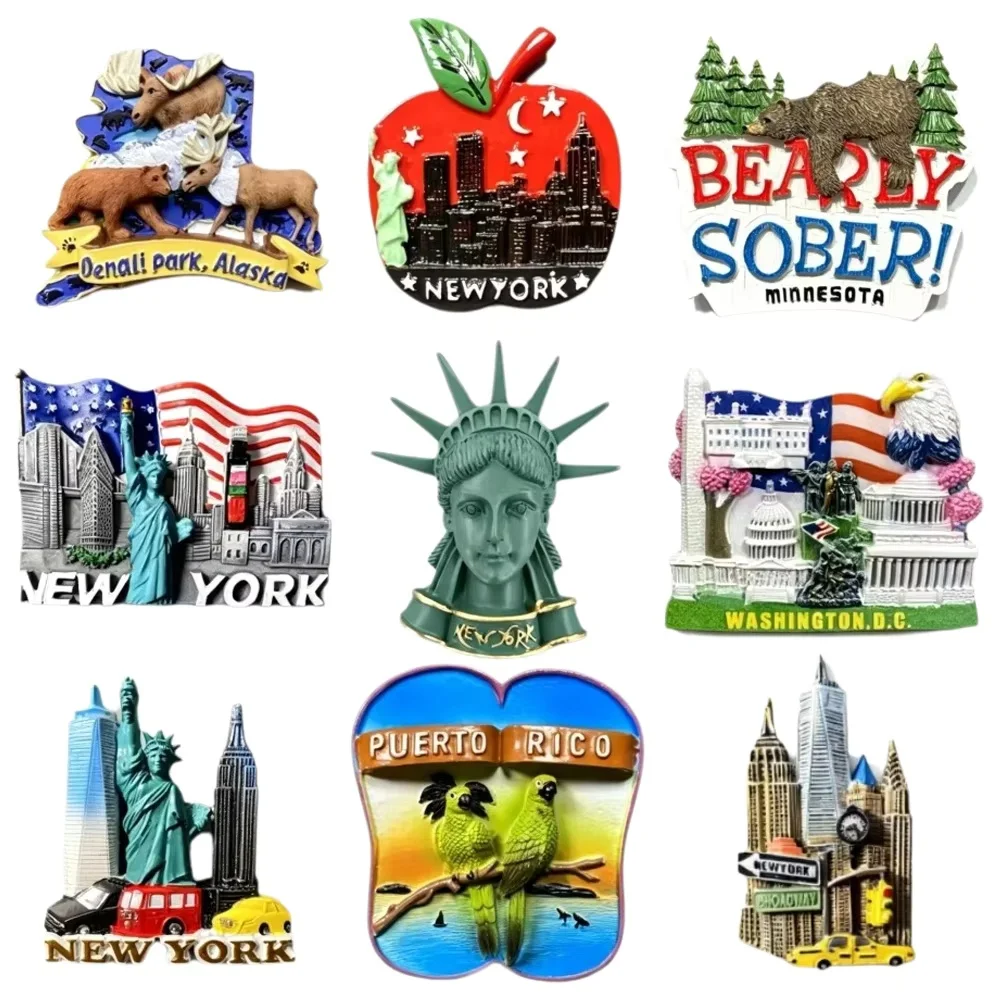USA City Fridge Magnets 3D Resin Refrigerator Stickers New York Alaska Washington Travel Souvenir Home Decor